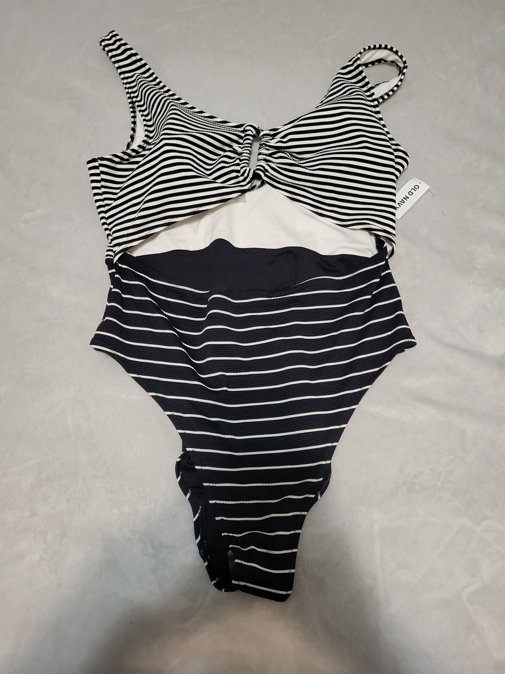 NWT Old Navy Textured Black White Striped Cut-Out One-Piece Swimsuit 3X